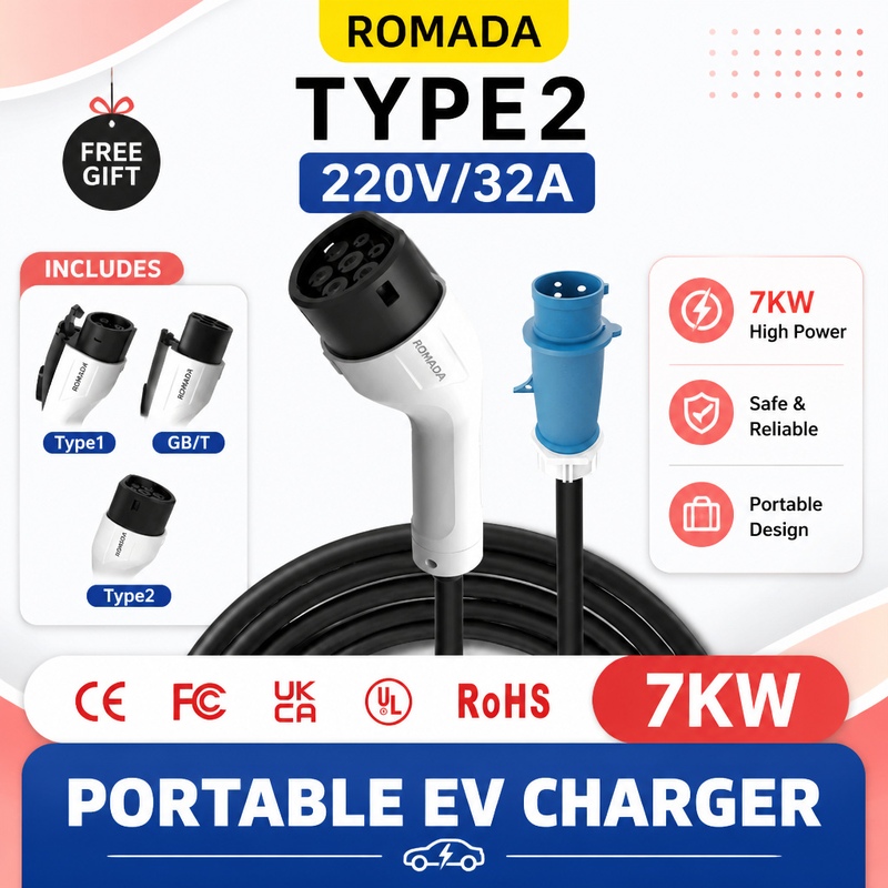 Portable Ev Charger 32A Type 2 Cee Plug - Chargeur portable pour véhicule électrique ROMADA